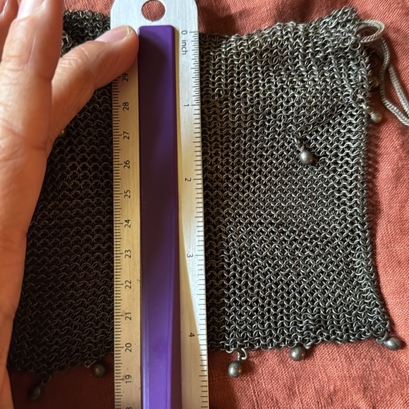 Antique Wire Mesh Chainmail Beaded Fringe Miser Reticule Drawstring Bag Purse - Picture 9 of 9